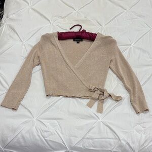 Bebe Beige/Pink V-Neck Wrap Sweater